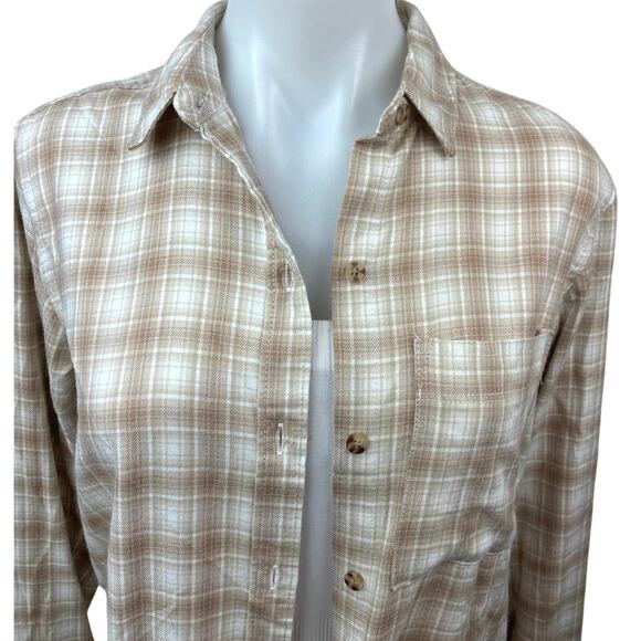 Abercrombie & Fitch Tan Flannel Plaid Checkered Button Up Shirt Blouse Top Sz XS - Picture 3 of 5